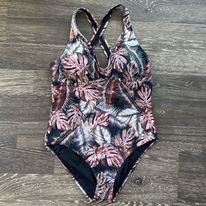 NEW Women's HURLEY Scattered Palm One Piece Swimsuit Sz XXL UPF 50+ Tropical